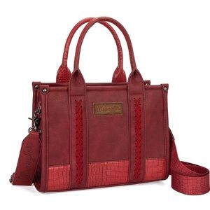 Wrangler Burgundy Tote croc print with Structured Shape and Detachable Strap